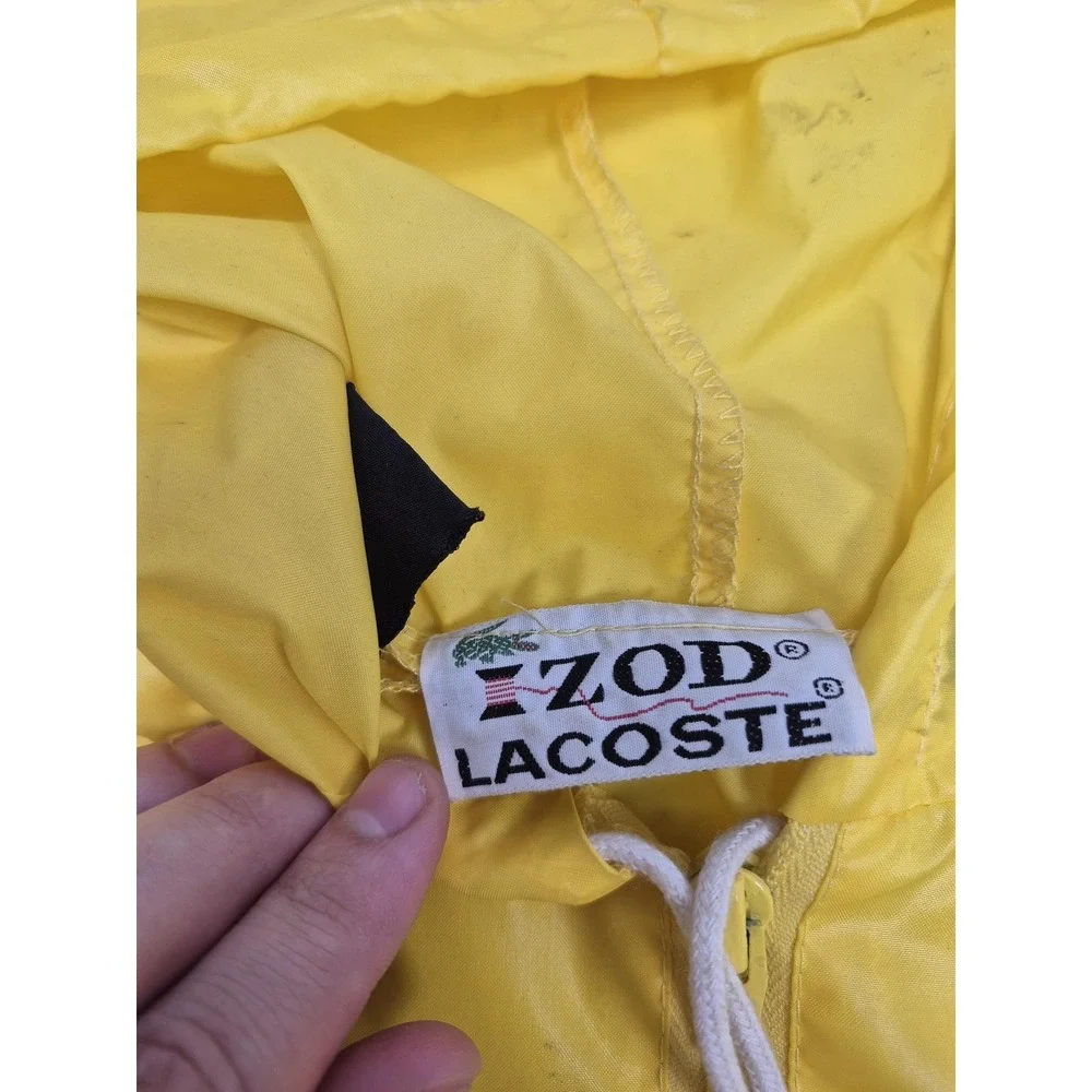 VTG Izod Lacoste Jacket Mens XL Yellow Hooded Anorak 1/4 Zip Windbreaker FLAW